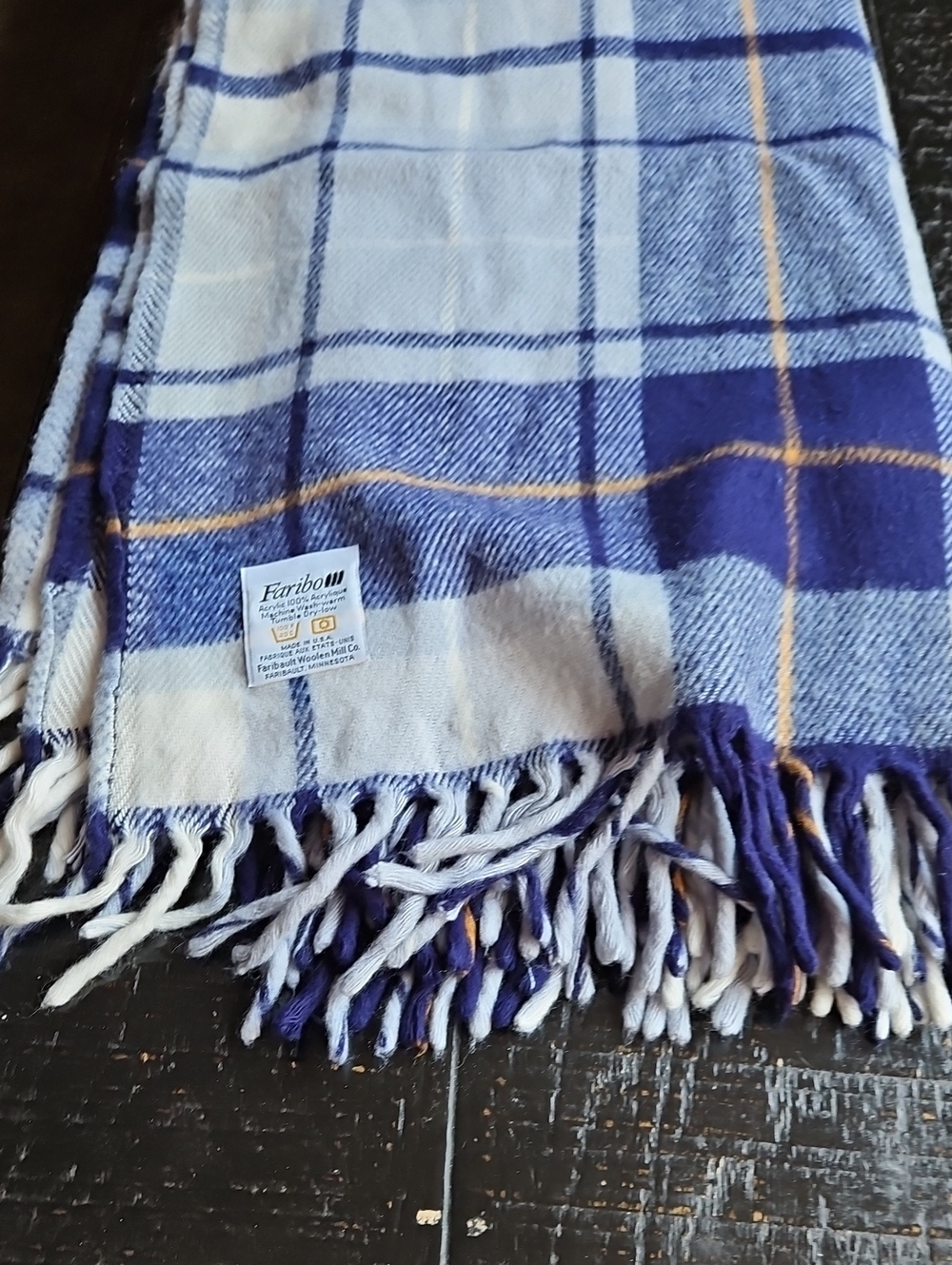 Faribo Blue Plaid Fringe Throw Blanket